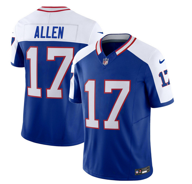 Men's Buffalo Bills #17 Josh Allen Blue/White 2023 F.U.S.E. Throwback Vapor Untouchable Limited Football Stitched Jersey